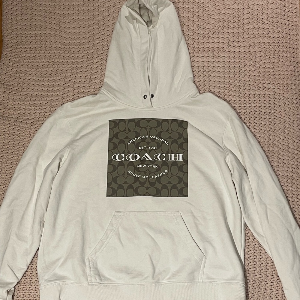 Coach Cream Hoodie with Patterned Logo